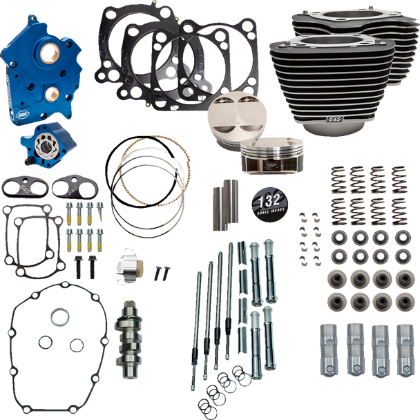 S&S Cycle 132" Power Package Engine Performance Kit - Chain Drive - Water Cooled - Highlighted Fins - M8 310-1229