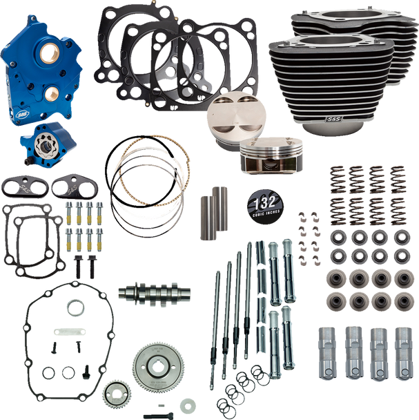 S&S Cycle 132" Power Package Engine Performance Kit - Gear Drive - Water Cooled - Highlighted Fins - M8 310-1230