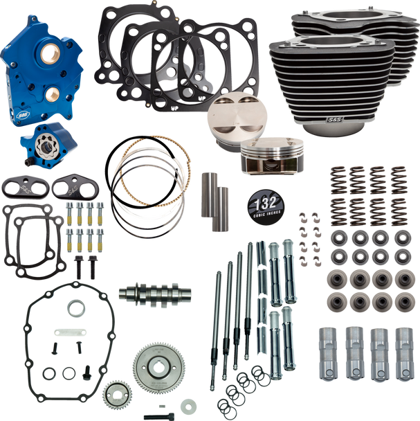 S&S Cycle 132" Power Package Engine Performance Kit - Gear Drive - Oil Cooled - Highlighted Fins - M8 310-1232