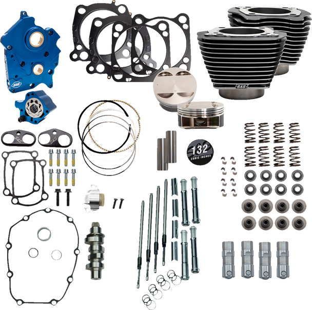 S&S Cycle 132" Power Package Engine Performance Kit - Chain Drive - Oil Cooled - Highlighted Fins - M8 310-1237