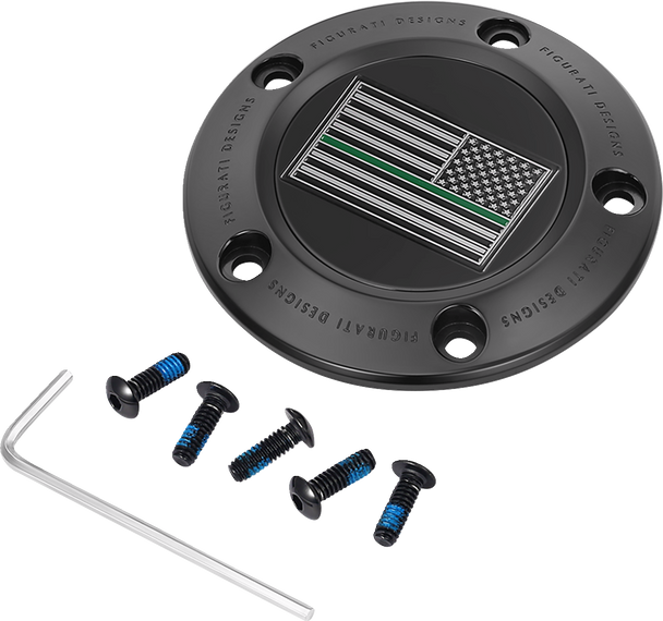 Figurati Designs Timing Cover - 5 Hole - Green Line American Flag - Black Fd72-Tc-5H-Blk Figurati Designs Timing Cover - 5 Hole - Green Line American Flag - Black Fd72-Tc-5H-Blk