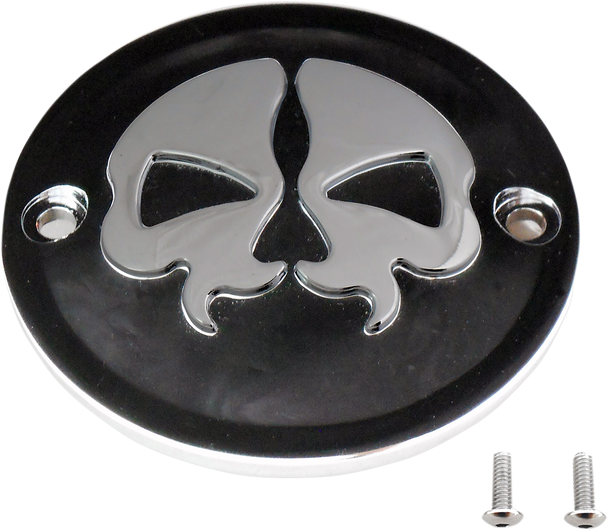 Drag Specialties Points Cover - Black - Chrome Skull - 2 Hole
