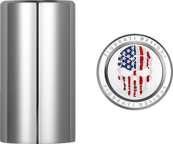Figurati Designs Docking Hardware Covers - Red/White/Blue American Flag Skull - Long - Stainless Steel Fd24-Dc-2545-Ss