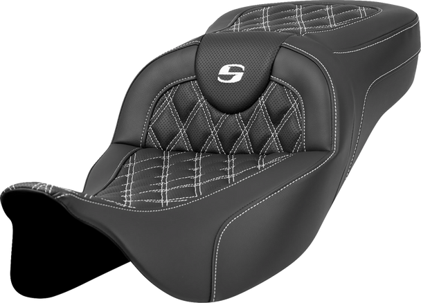 Extended Reach Roadsofa Seat - Lattice Stitch - White Stitch - Without Backrest - Fl '08-'23 808-07B-18406