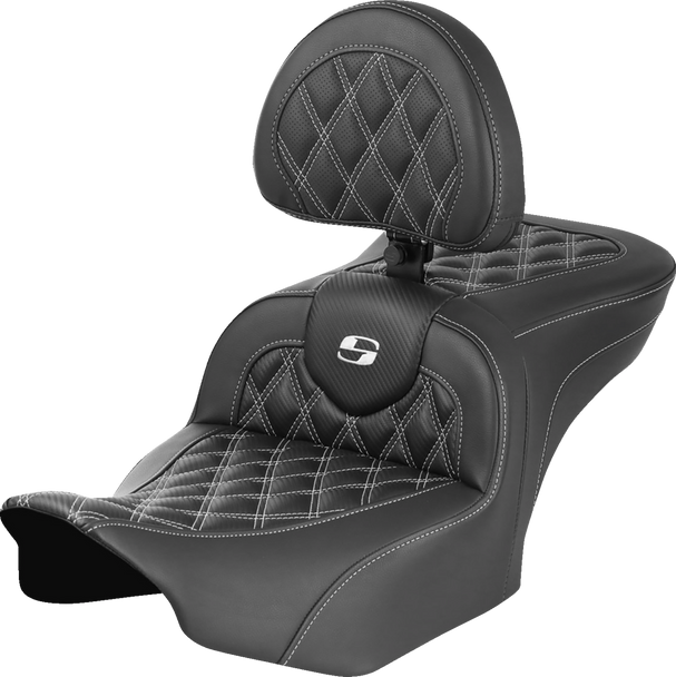 Roadsofa Seat - With Backrest - Carbon Fiber - Lattice Stitch - White Stitch - Fltr/Flhx '23-'24 823-07-206B6