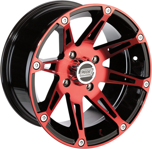 Moose Utility Wheel - 387X - Rear - Anodized Red/Black - 14X8 - 4/136 - 4+4 387Mo148136Bwr4