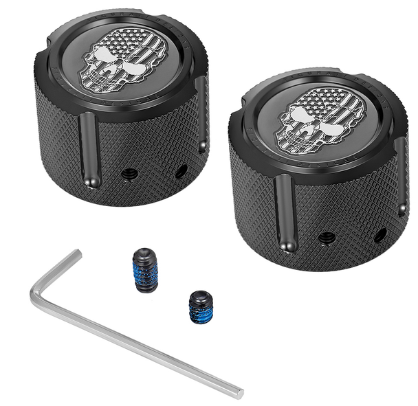 Figurati Designs Axle Nut Cover - Front - Stainless Steel - American Flag Skull - Contrast Cut - Black Fd28-Fac-Bk