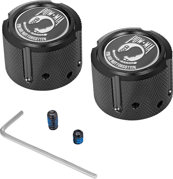 Figurati Designs Axle Nut Cover - Front - Stainless Steel - Pow Mia - Black Fd50-Fac-Bk