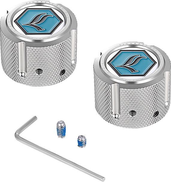 Axle Nut Cover - Front - Stainless Steel - Legends Suspension Logo - Silver Fd02-Fac-Ss