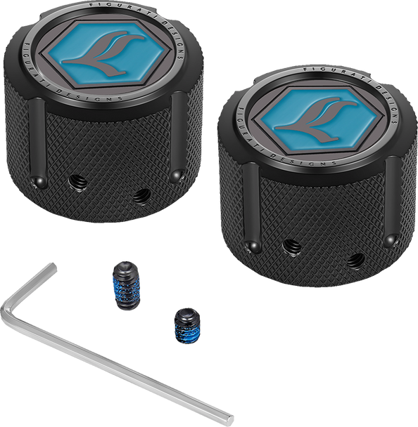 Axle Nut Cover - Front - Stainless Steel - Legends Suspension Logo - Black Fd02-Fac-Blk