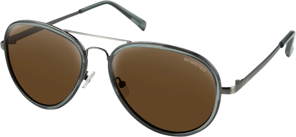 Bobster Goose Sunglasses - Gloss Clear Slate Gunmetal - Brown Hd Silver Mirror Bgse101Hd