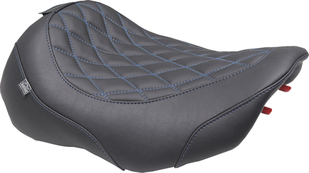 Mustang Wide Tripper Seat - Solo - Dark Brown/Sky Blue Stitching - Flt/Flh '23-'25 89503Sb