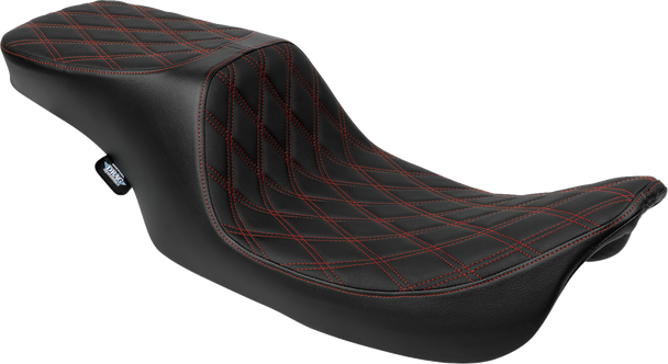 Drag Specialties Seats Predator 2-Up Seat - Vinyl - Double Diamond - Red Stitching - W/O Backrest - Fl '97-'07