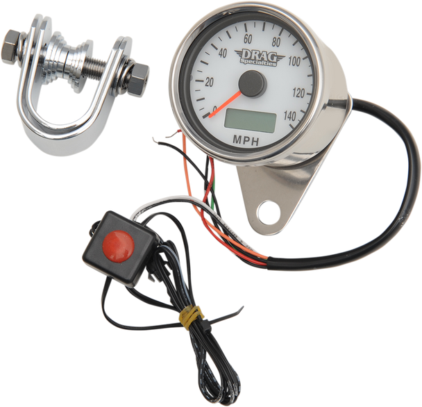 Drag Specialties Speedometer 2.37"Wht Pro