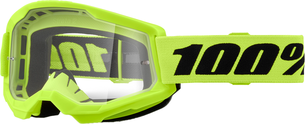 100% Strata 2 Goggle Neon Yellow Clear Lens 50027-00016