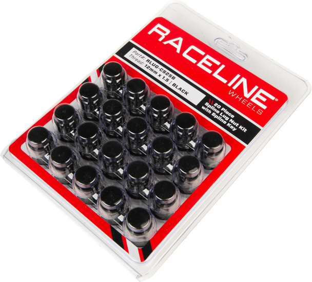 Raceline 12Mmx1.50 Lock Style Lug 20/Pk Lock Style Lug Nuts Blk Rlug-Cs25B