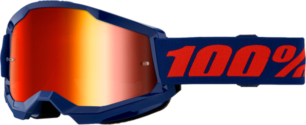 100% Strata 2 Goggle Navy Mirror Red Lens 50028-00021