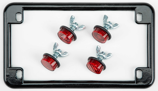 Chris Products License Plate Frame W/4 Red Reflectors Black 0612