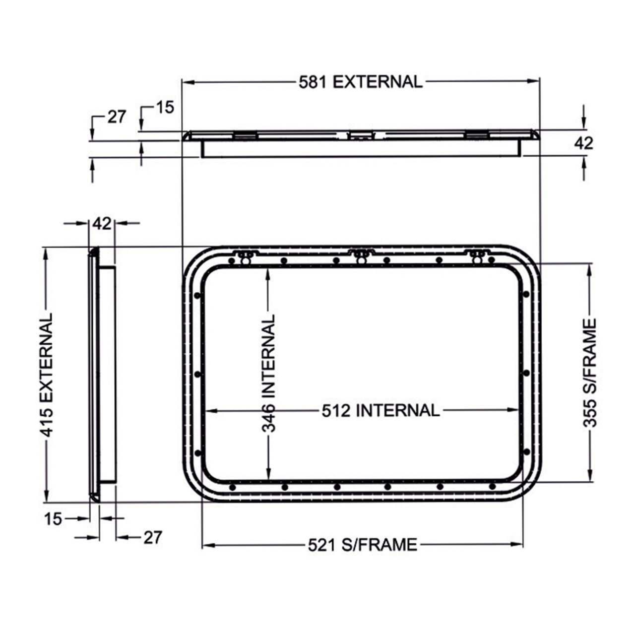 Coast Access Door 3 - Dimensions of door and frame | 600-00004