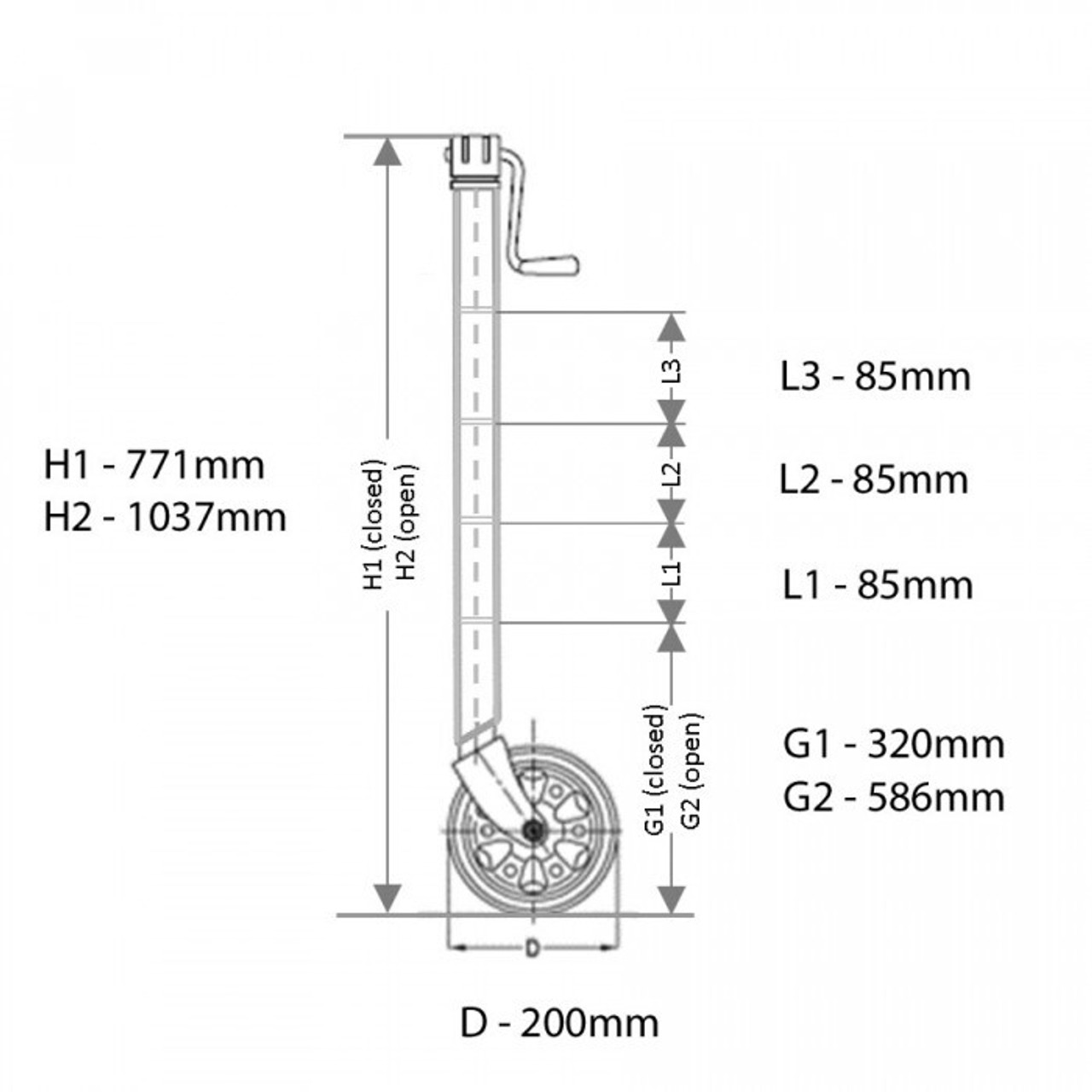 Alko 8" Premium Side Wind Jockey Wheel C/W Clamp. 628500 | 450-00618