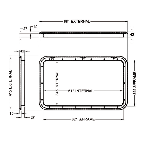 Coast Black Access Door 1 - Dimensions of door and frame | 600-00022