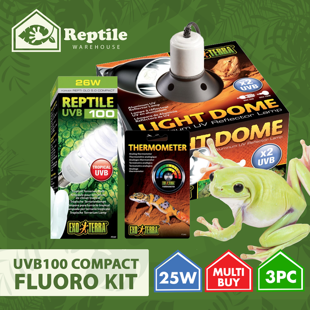 Exo Terra Reptile UVB 100 (Repti Glo 5.0 Compact Fluorescent) Kit 25W (3pc)