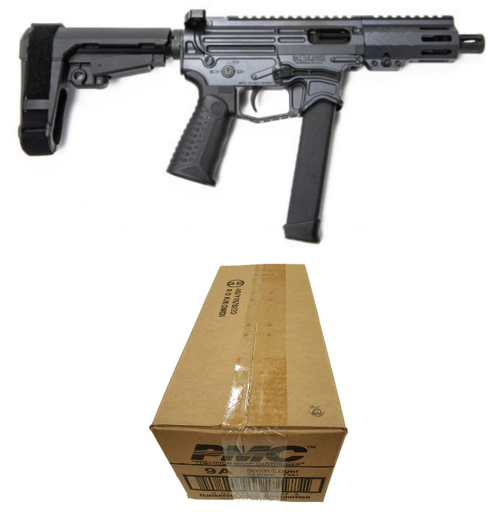 Battle Arms Development Billet XIPHOS 9P AR Pistol - Combat Grey | 9mm | 4.5" Barrel & PMC Bronze 9mm Luger Handgun Ammo - 115 Grain | FMJ 1 Case (20 boxes) Bundle