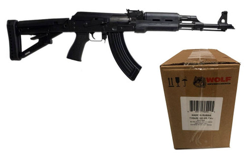 Zastava ZPAPM70 AK-47 Rifle BULGED TRUNNION 1.5MM RECEIVER - Black | 7.62x39 | 16.3" Chrome Lined Barrel | Hogue Handguard Bundled w- One Wolf Steel Case 7.62x39mm Ammo - 122 Grain | FMJ | 1000rd Case