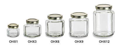 Oval Hexagon Glass Jar with White Lid, 12 oz