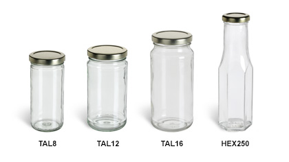 Clear Clear Straight Sided Glass Jars w/ Silver Metal Lug Caps