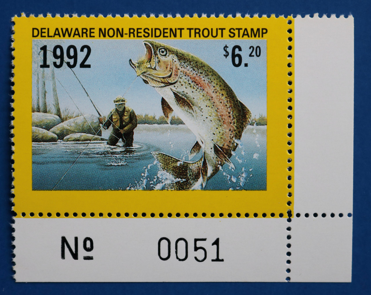 U.S. (DET68) 1992 Delaware NonResident Trout Stamp (plate single