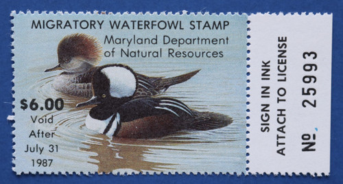 1986 Maryland Migratory Waterfowl Stamp w/right tab (MD13R)