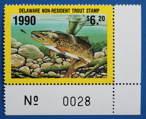 U.S. (DET62) 1990 Delaware Non-Resident Trout Stamp (plate # single)