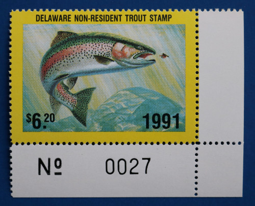 U.S. (DET65) 1991 Delaware Non-Resident Trout Stamp (plate # single)