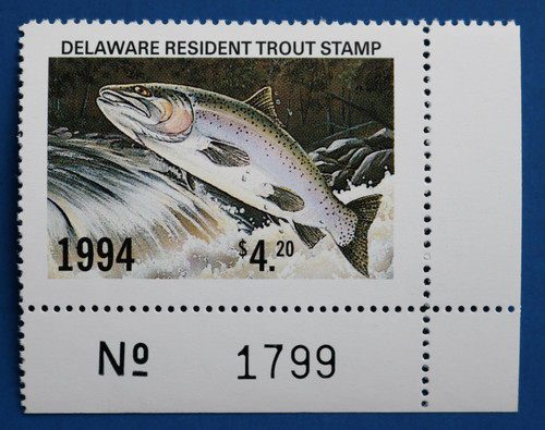 U.S. (DET73) 1994 Delaware Resident Trout Stamp (plate # single)