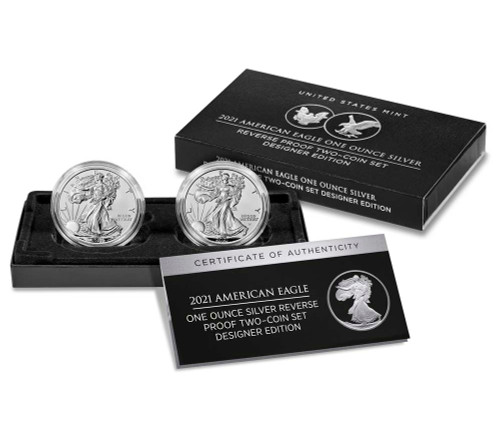 American Eagle 2021 One Ounce Silver Reverse Proof Two-Coin Set Designer Edition (21XJ)