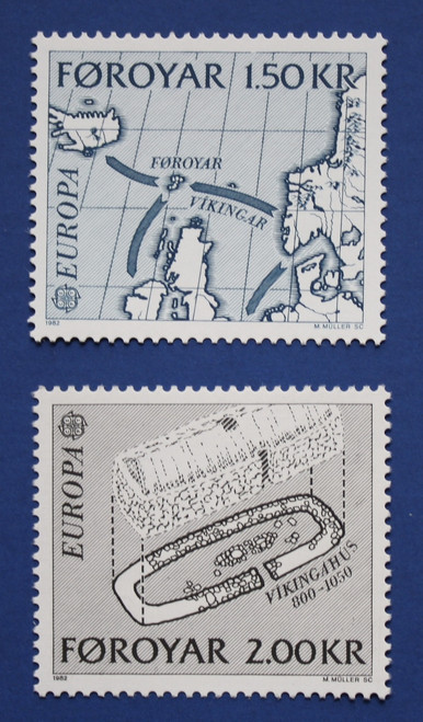 Faroe Islands (81-82) 1982 EUROPA - Viking Map &  House singles set