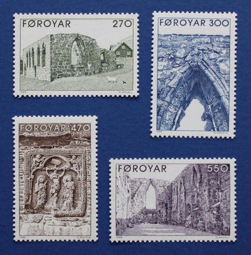 Faroe Islands (182-185) 1988 Kirkjubour Cathedral Ruins singles set