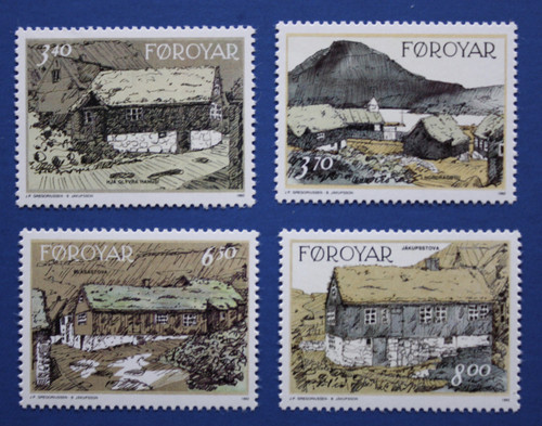 Faroe Islands (243-246) 1992 Traditional Houses singles set