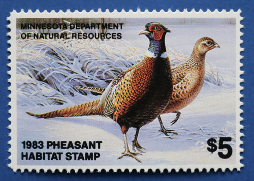 1983 Minnesota Pheasant Habitat Stamp with Inverted Serial # (MNP01v)