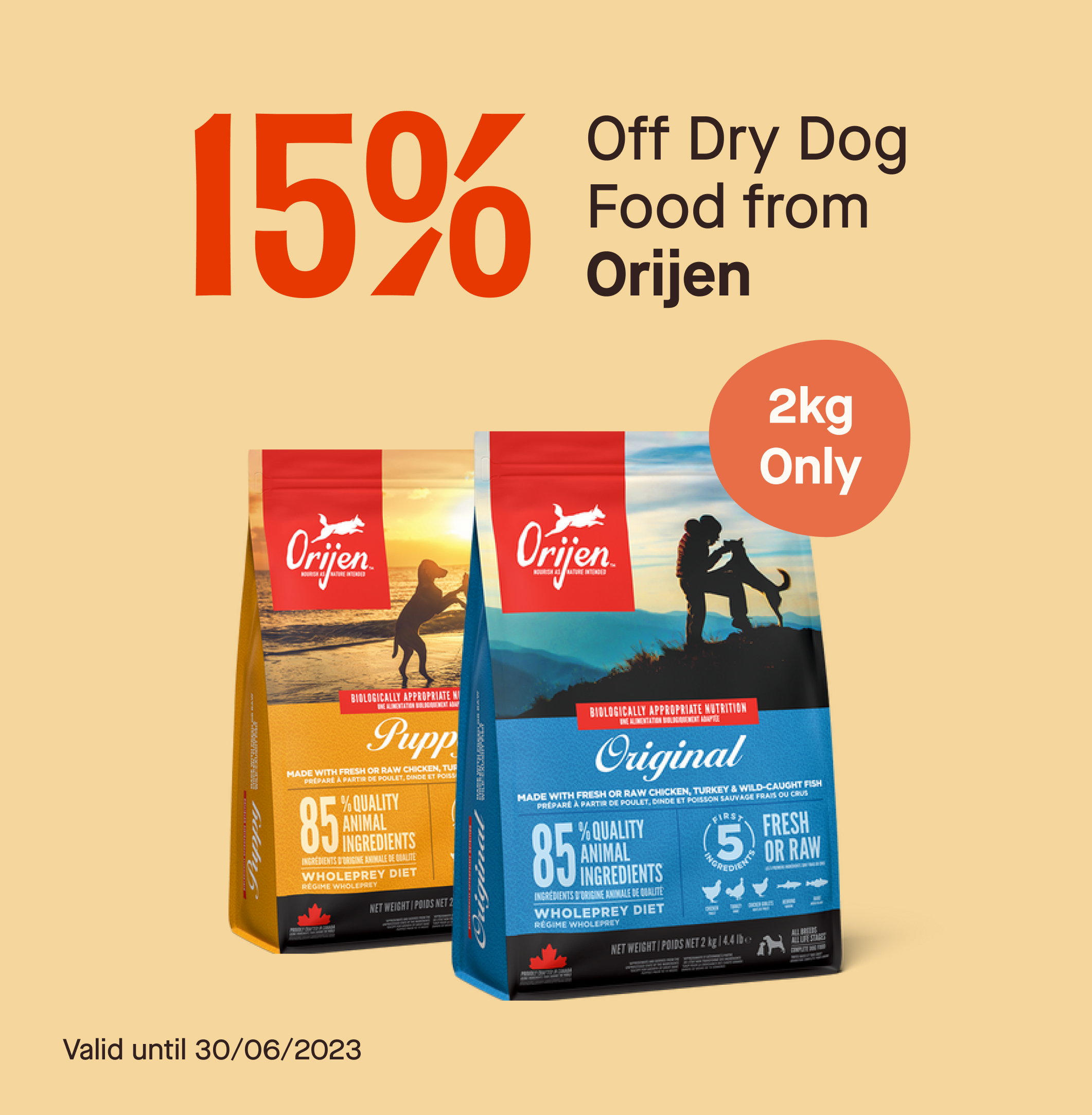 15% Off Orijen 2kg Dog Food
