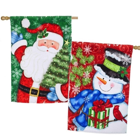 Starry Night Santa and Snowman Flag