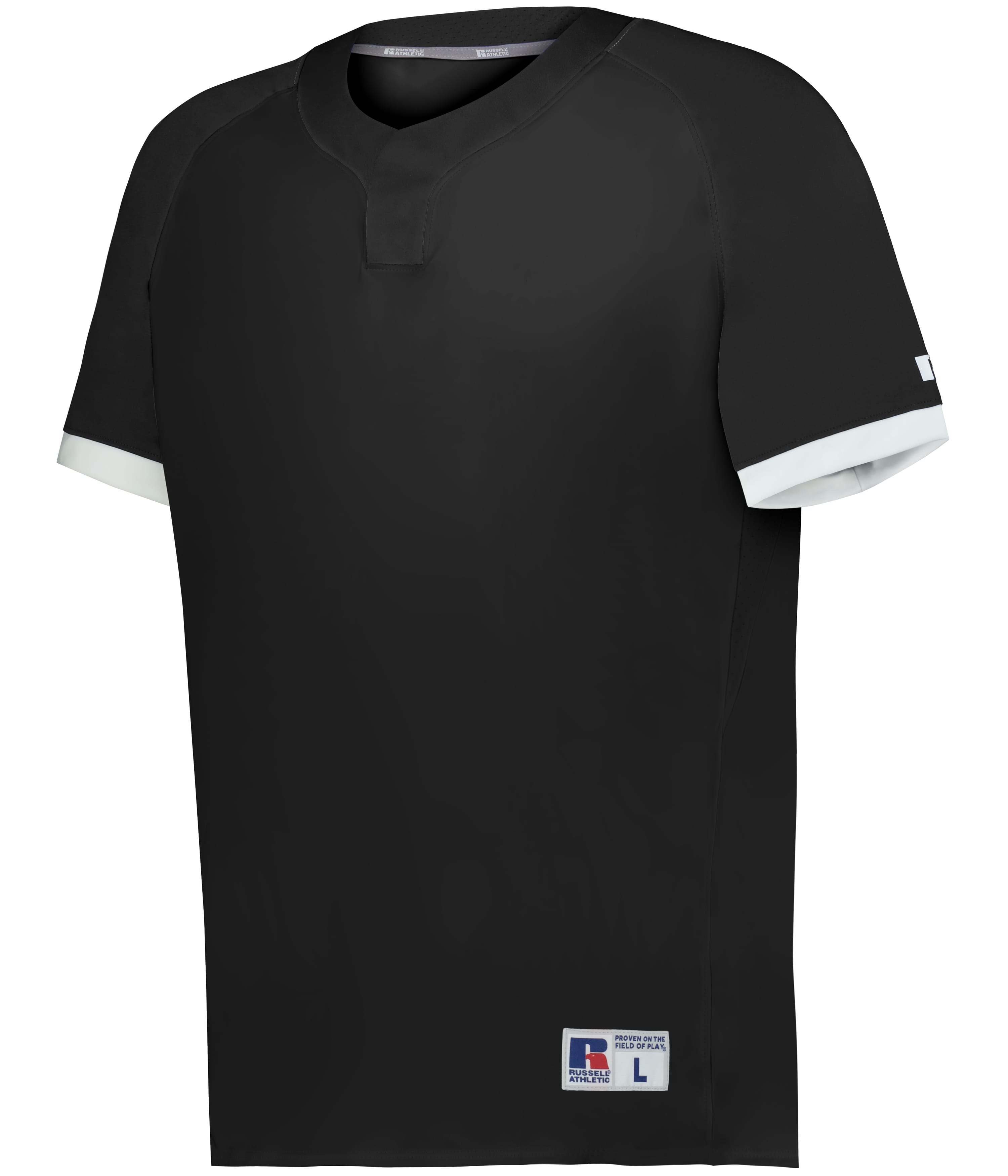 R02X3M Russell Baseline Covered Placket Baseball Jersey