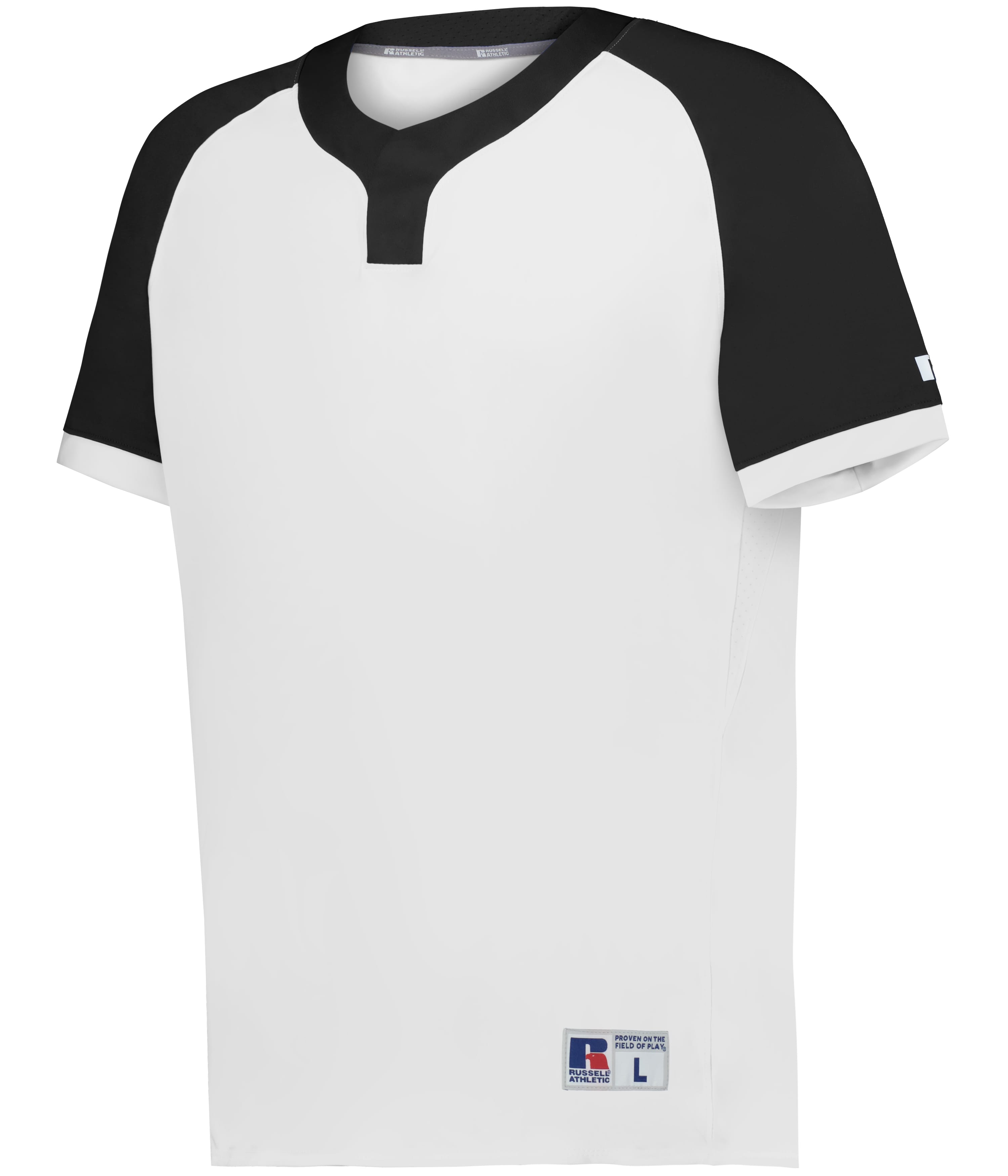 R02X3M Russell Baseline Covered Placket Baseball Jersey