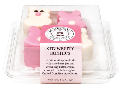 Delices Petits Strawberry Bunny Petit Four, 4pk Brown Box