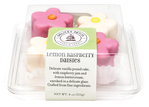Delices Petits Lemon Raspberry Daisy Petit Four, 4pk Brown Box