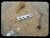 Stainless steel FishBone cord tightener lying on sand with small beach debris showing compact size and outdoor use.