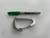 Large MicroFin carabiner placed below a Sharpie marker on a white textured surface, showing size comparison relative to a pen.