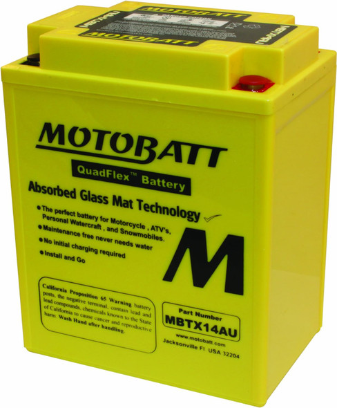 MotoBatt MBTX14AU 12V 16.5 Ah 250 CCA NB Terminal Sealed Lead Acid (SLA) AGM Battery replaces Yuasa YTX14AH YTX14AHL YTX14AHBS YTX14AHLBS YB14A1 YB14A2 YB14AA YB14AA1 YB14AA2 YB14B1 YB14B2 YB14LA1 YB14LA2 YB14LB2 YB14LA2WS SYB14LA2 SYB14LB2 12N143A 12N143B DEKA ETX15 ETX15L