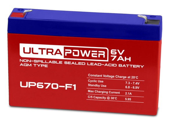 ULTRAPOWER UP670-F1 6 V 7 Ah F1 Rechargeable, Maintenance-Free Absorbent Glass Mat (AGM) Battery